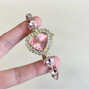 New heart shaped rhinestone bracelet watch Rosegold